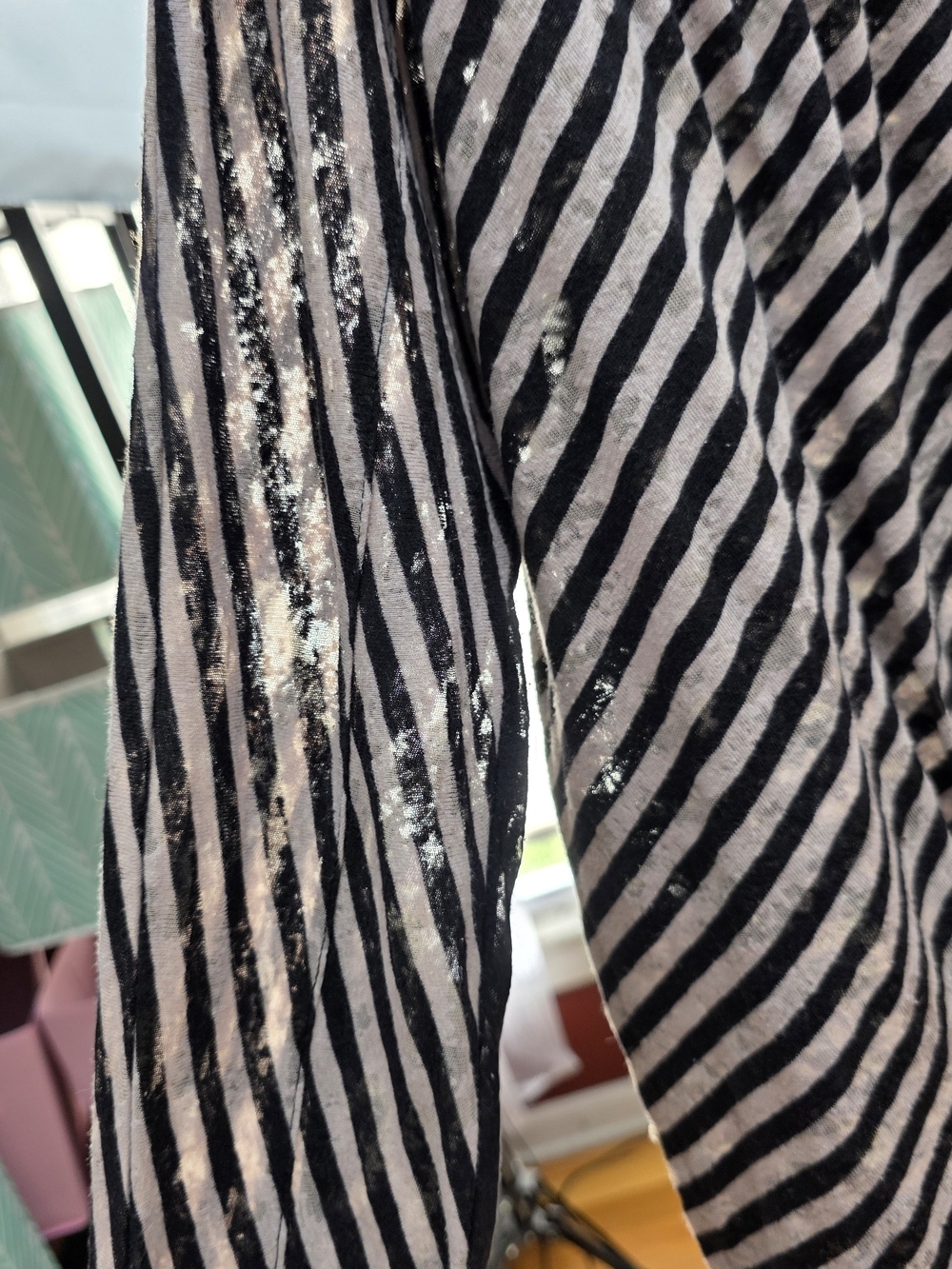 Anthropologie Black and Beige Distressed Sheer V-Neck Top Y2k Small - Picture 6 of 10
